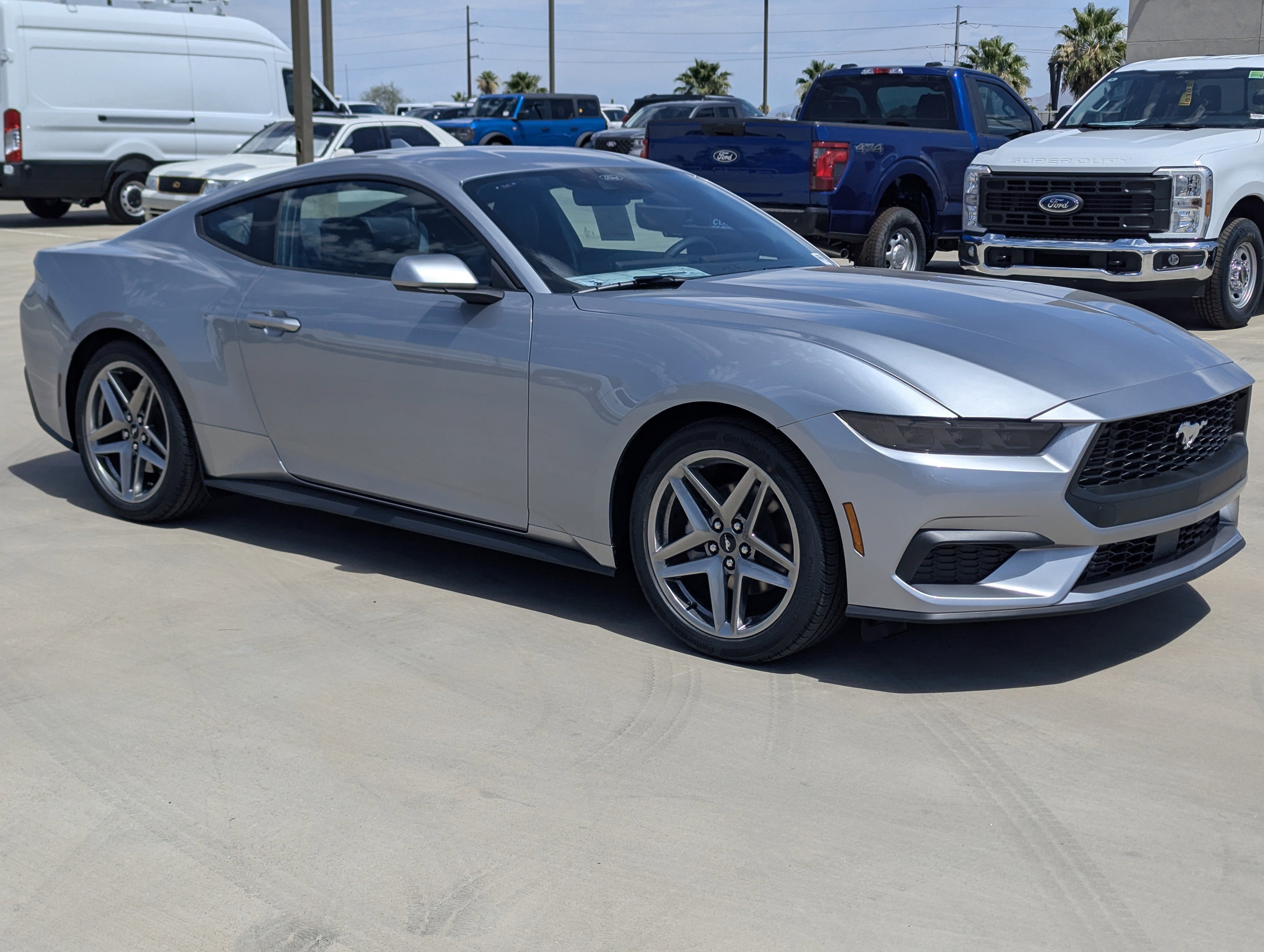 2026 Ford Mustang EcoBoost Premium Fastback in Iconic Silver Metallic — front three-quarter view