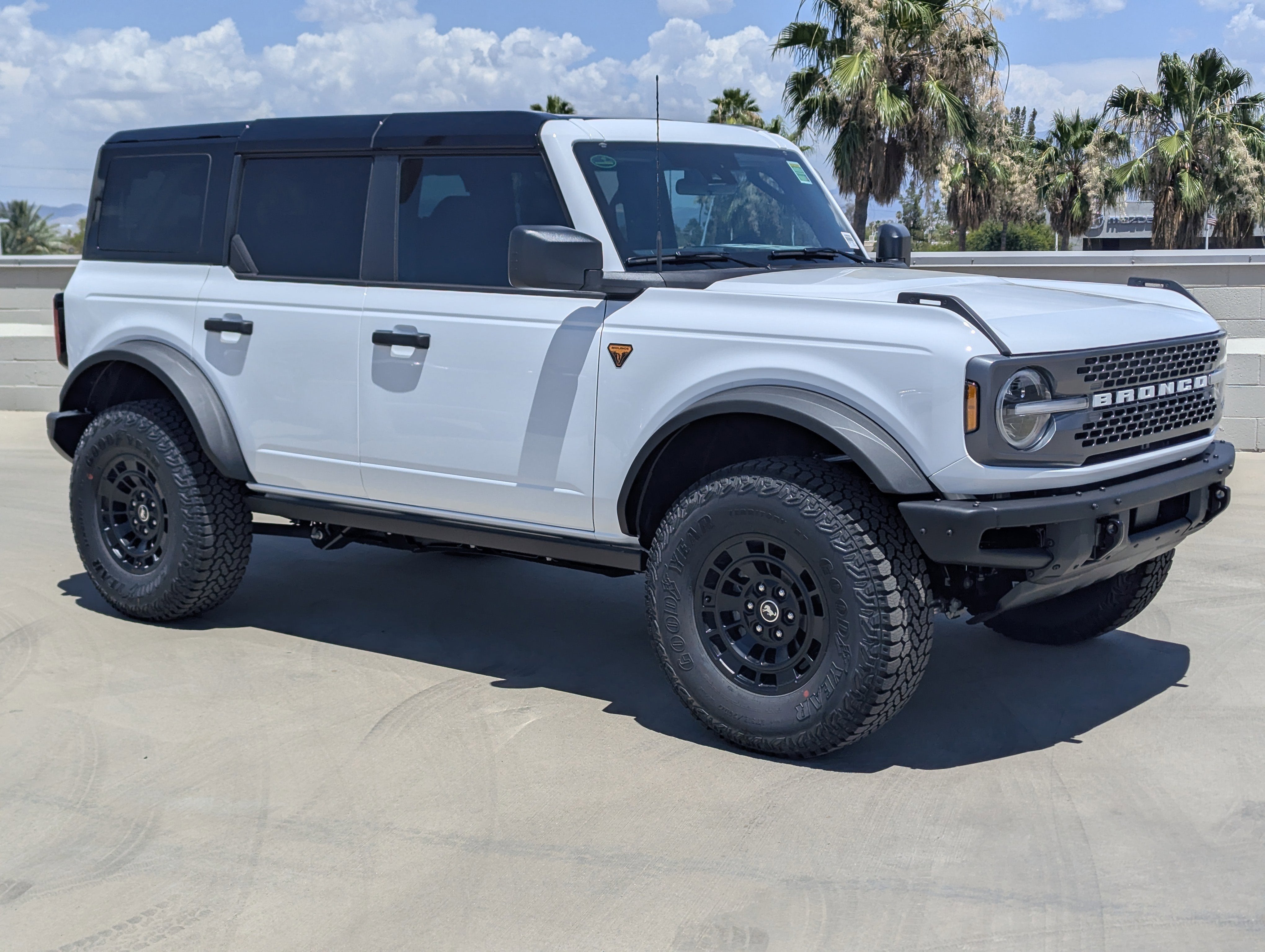 2026 Ford Bronco Badlands in Oxford White — front three-quarter view