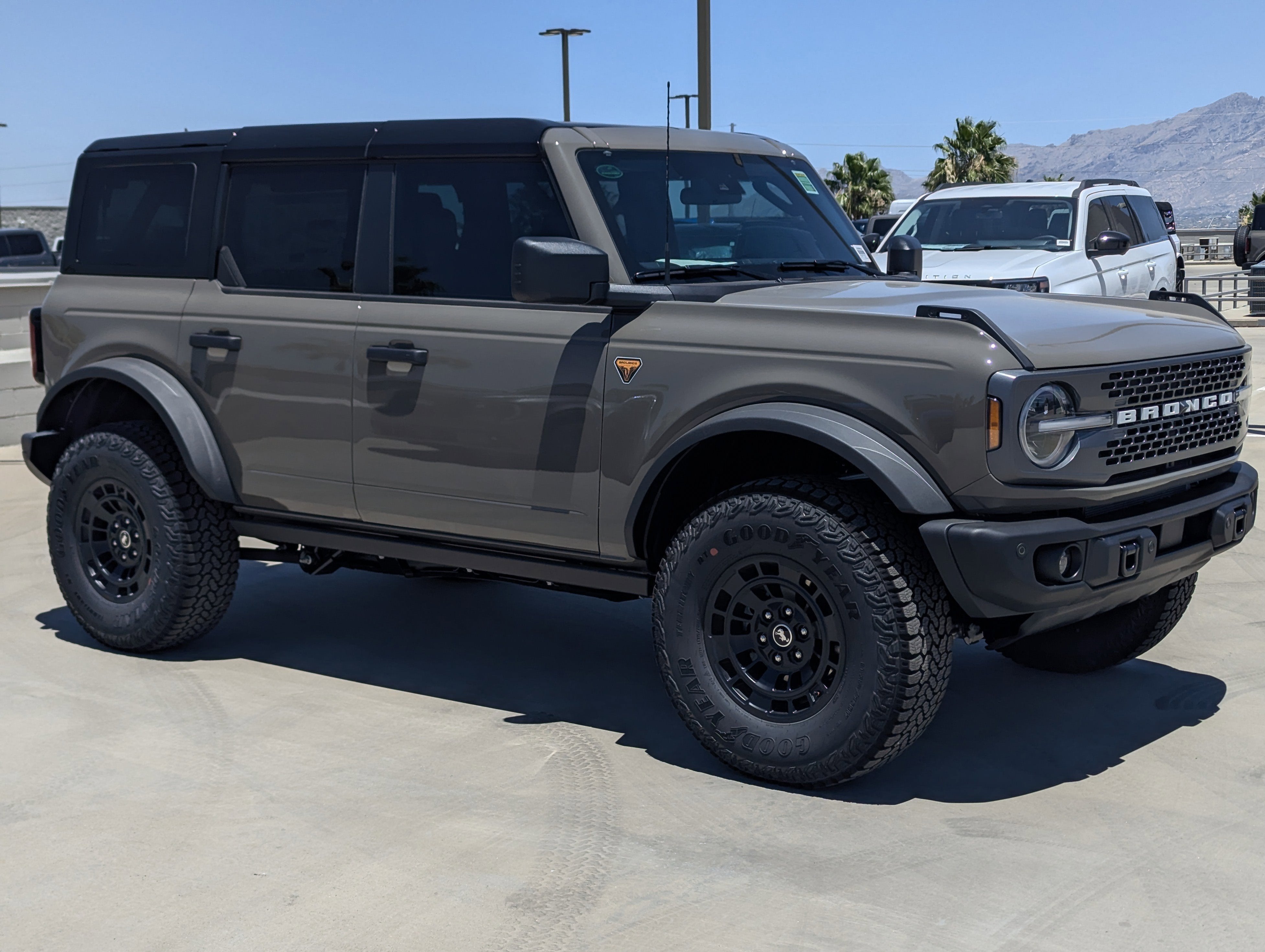 2026 Ford Bronco Badlands in Marsh Gray — front three-quarter view