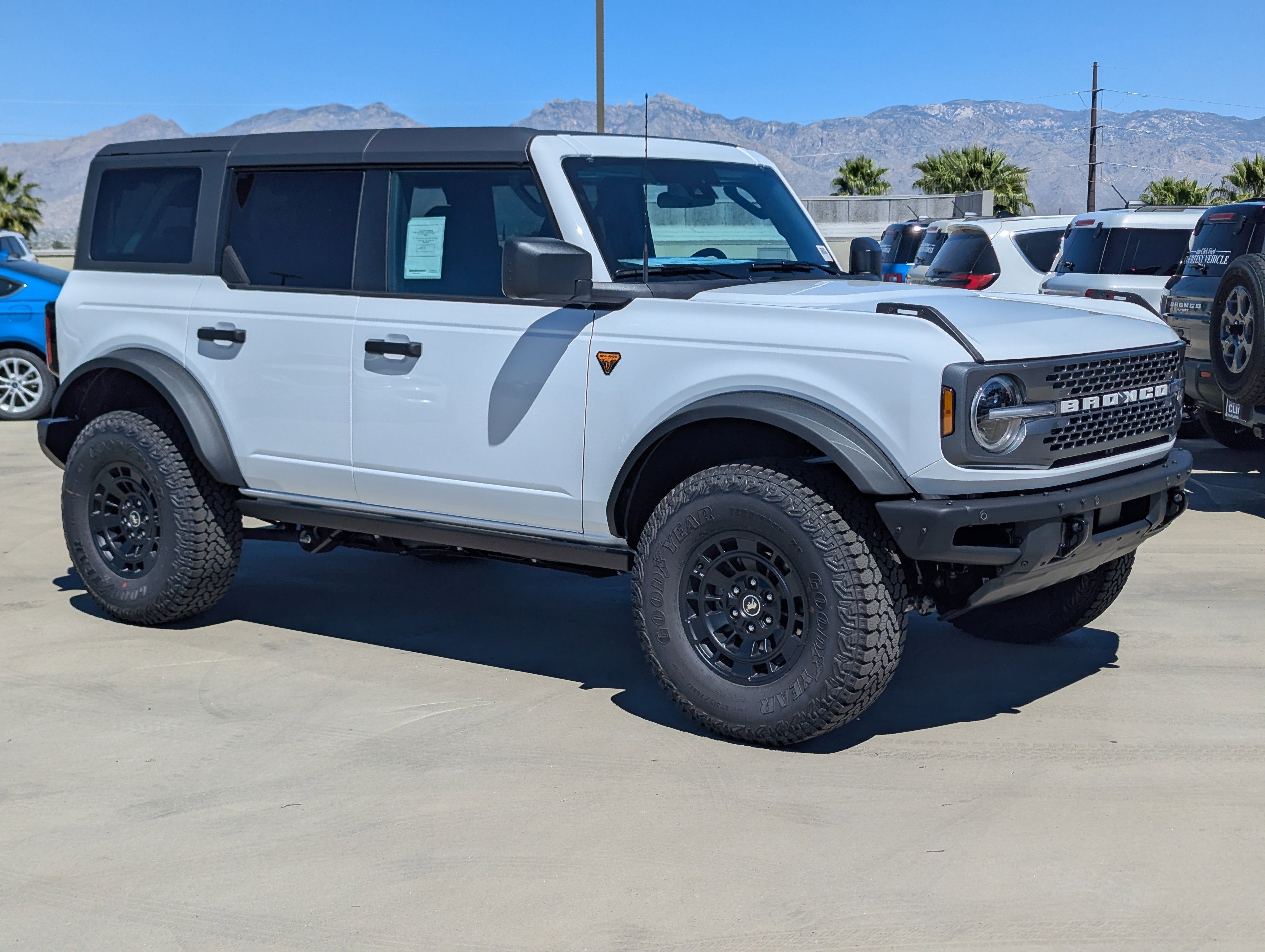 2026 Ford Bronco Badlands in Oxford White — front three-quarter view