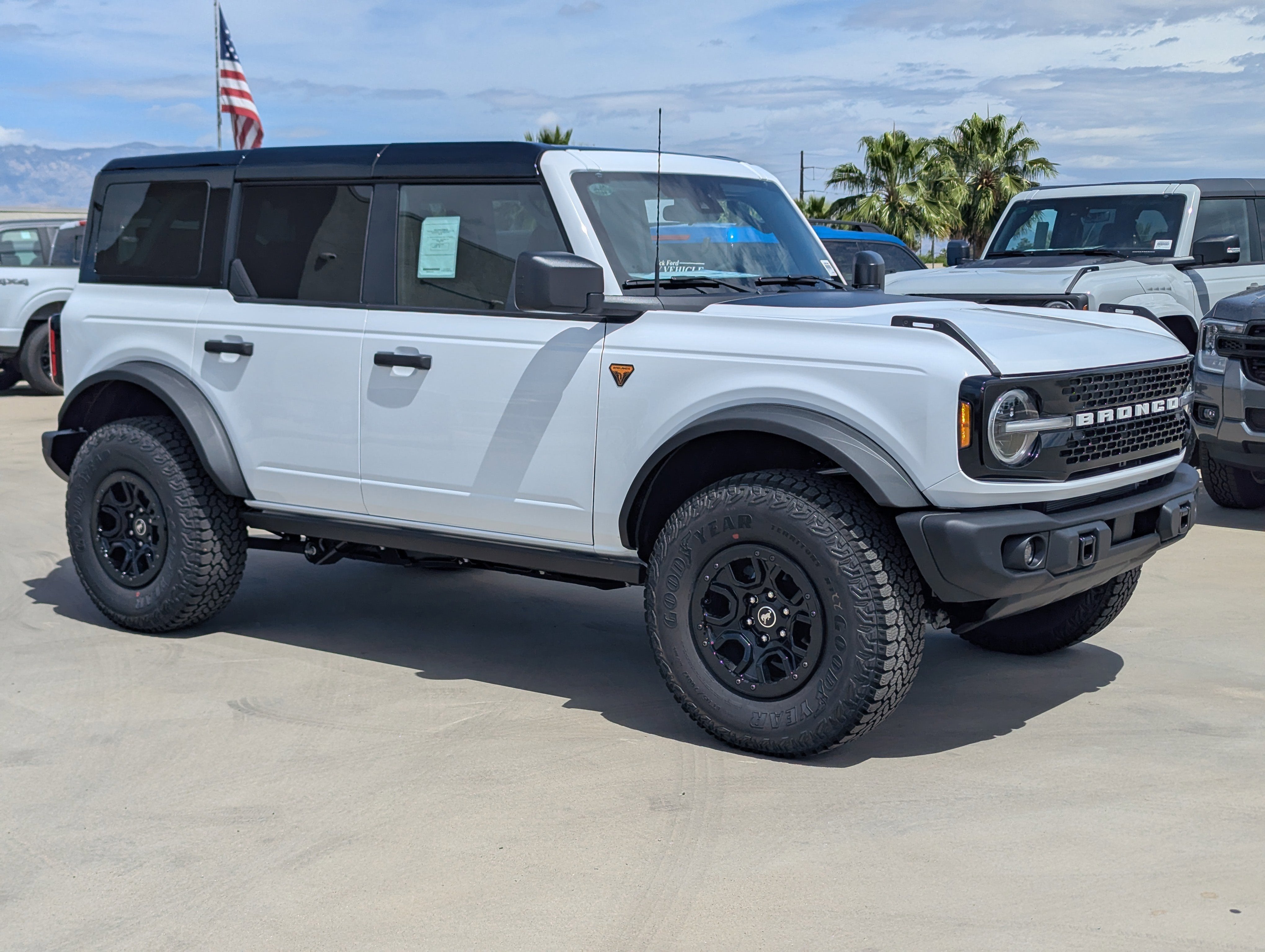 2026 Ford Bronco Badlands in Oxford White — front three-quarter view