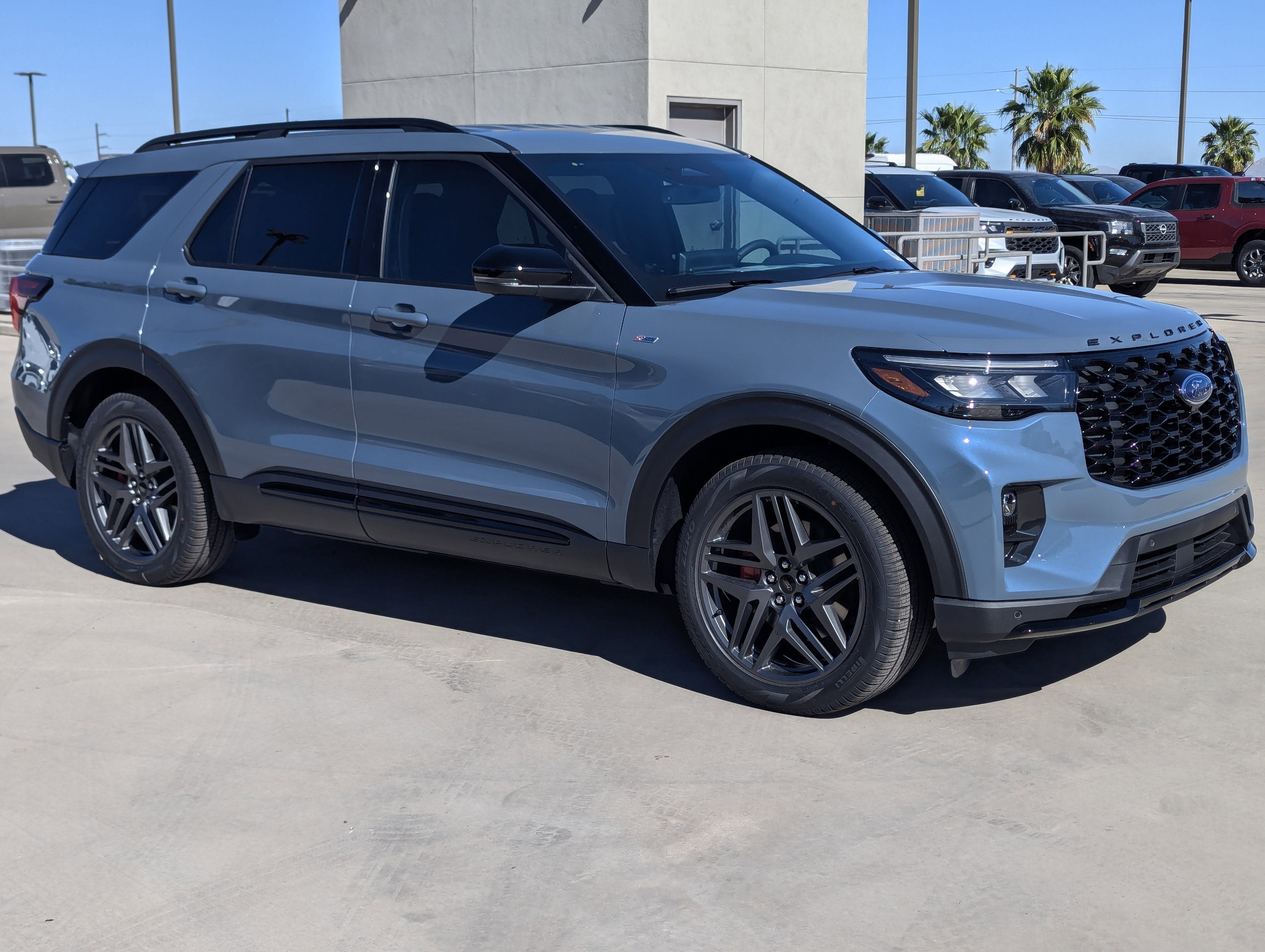 2026 Ford Explorer ST-Line in Vapor Blue Metallic — front three-quarter view