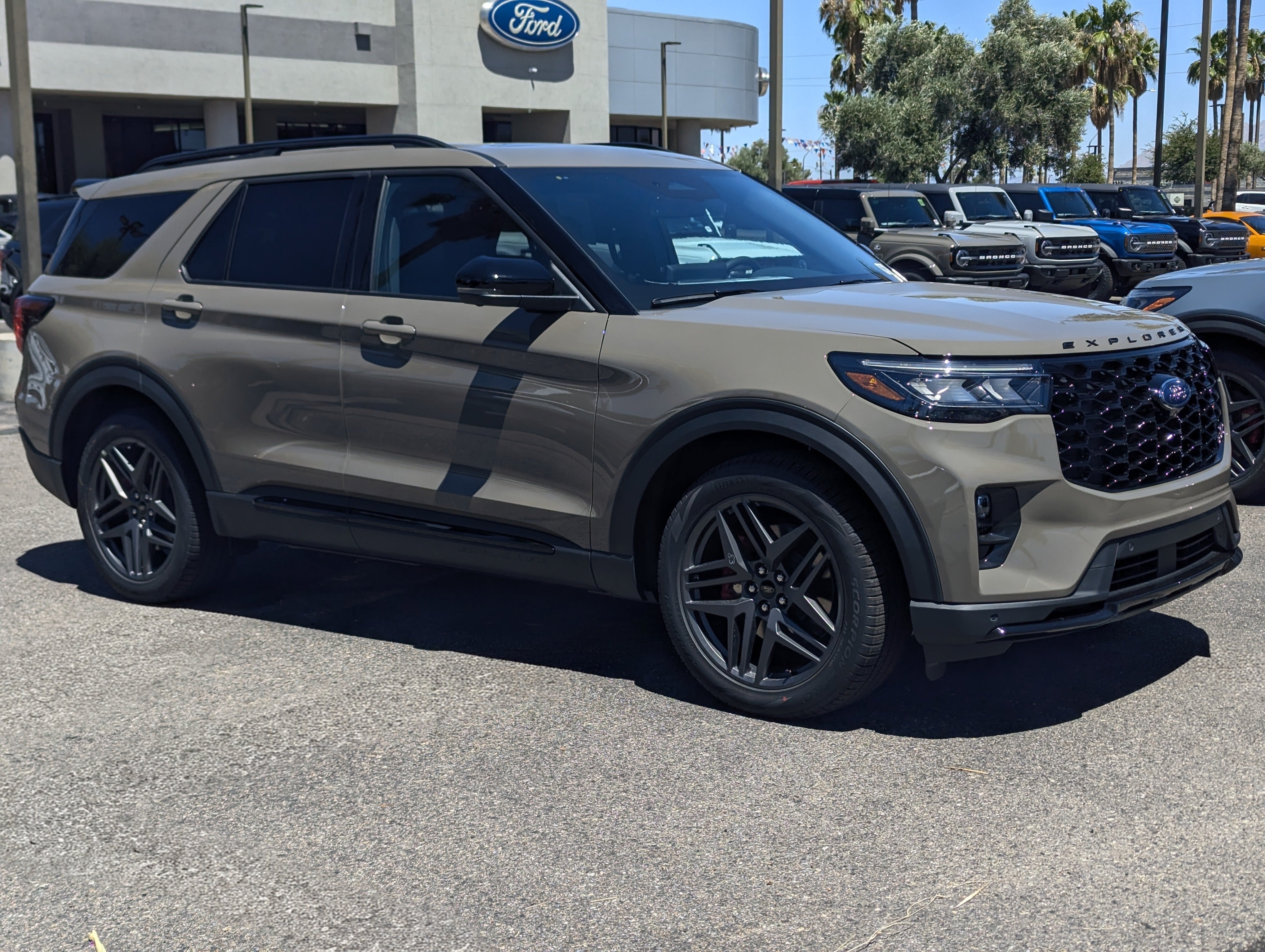 2026 Ford Explorer ST in Marsh Gray — front three-quarter view