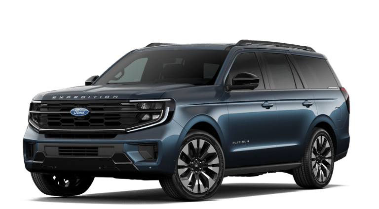 2027 Ford Expedition Platinum in Nocturnal Blue Metallic — front three-quarter view