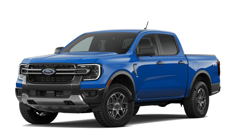2026 Ford Ranger XLT in Velocity Blue Metallic — front three-quarter view