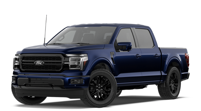2026 Ford F-150 Lariat in Antimatter Blue Metallic — front three-quarter view