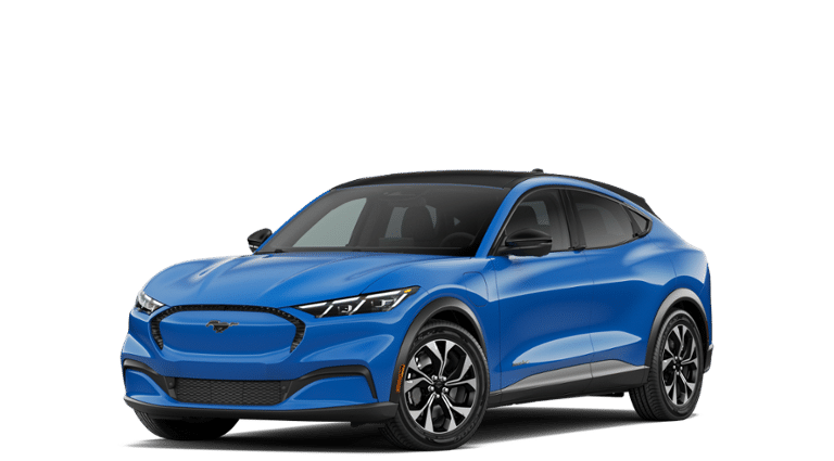 2026 Ford Mustang Mach-E Select in Velocity Blue Metallic — front three-quarter view