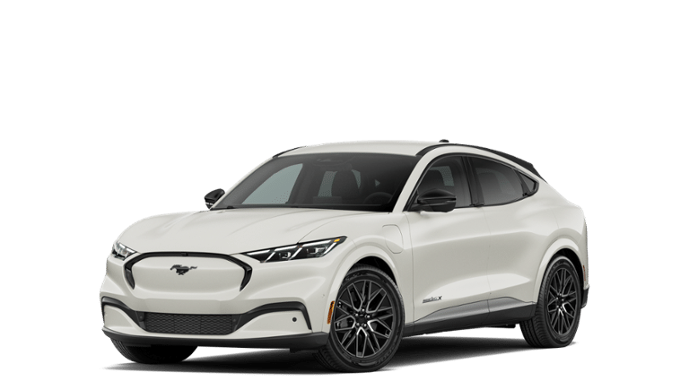 2026 Ford Mustang Mach-E Premium in Star White Metallic Tri-Coat — front three-quarter view