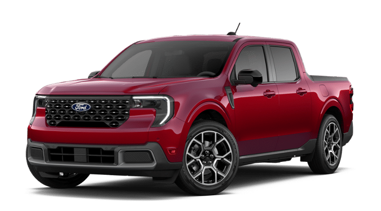 2026 Ford Maverick Lariat in Ruby Red Metallic Tinted Clearcoat — front three-quarter view